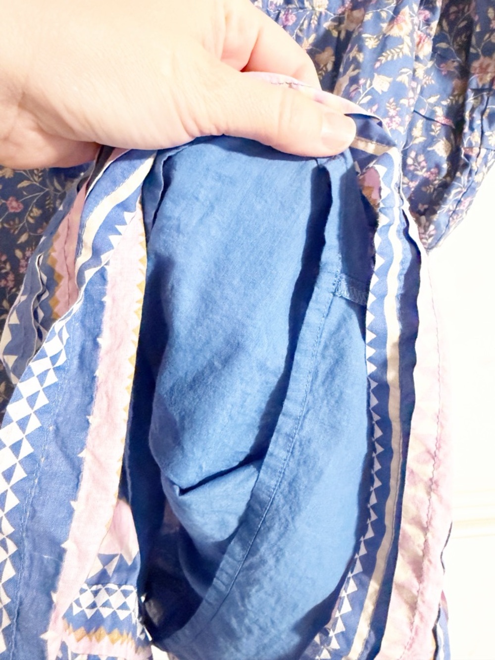 Wonderly Blue Floral Cotton Peasant Dress Smocked Cuffs XL - Picture 5 of 7